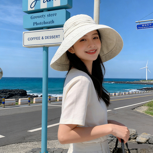 2026韩国夏季 女士大檐太阳帽防晒护脸遮阳帽度假海边百搭渔夫帽潮