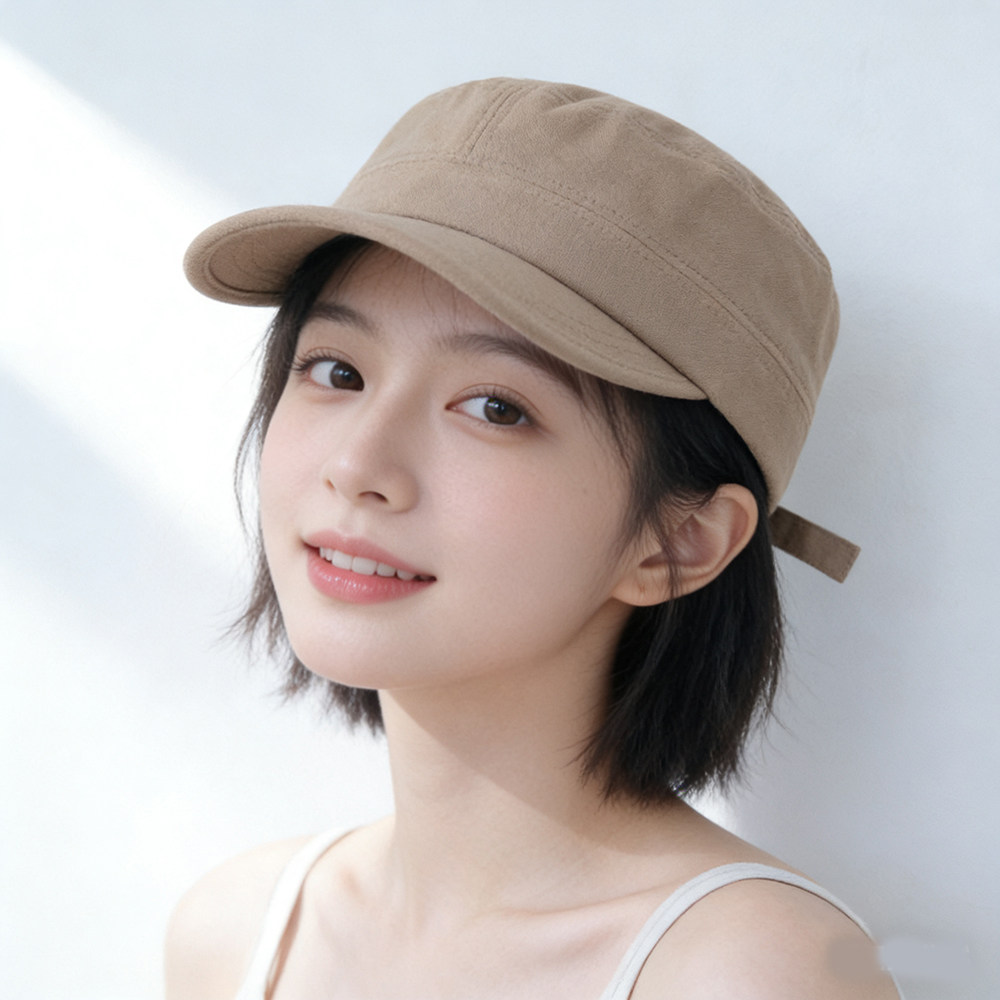 韩国棉麻简约马术帽平顶鸭舌帽女春夏轻薄透气显脸小弯檐帽子潮