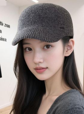 赵露思同款针织鸭舌帽子女秋冬时尚平顶马术帽复古灰色羊毛报童帽