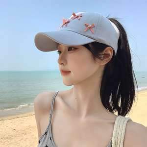 2025春夏糖果色可扎马尾空顶帽软顶棒球帽蝴蝶结时尚防晒鸭舌帽女