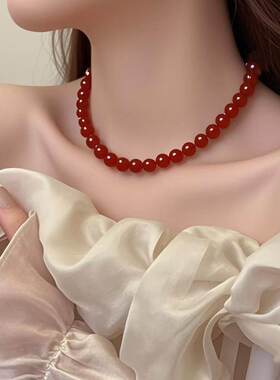 天然红玛瑙串珠项链本命年礼物