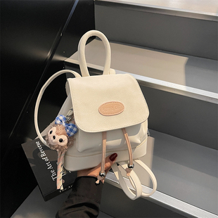 复古学院风双肩包包女2026新款韩系小众设计撞色背包手提水桶包潮