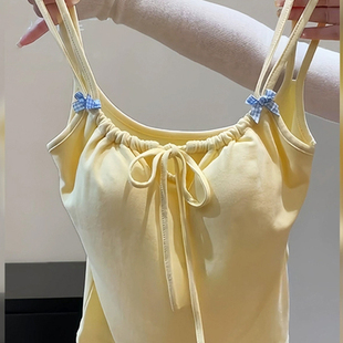 内搭上衣甜美双吊带百搭 带胸垫小吊带背心女夏黄色外穿多巴胺短款