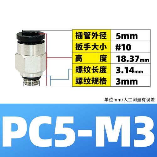 气动气管微型迷你螺纹接头PC2/3/4-M3/M4/M5/M6/M8/01快插直通头