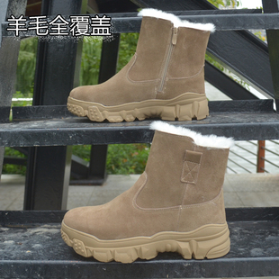 正品短靴牛皮拉链男士防寒靴冬北寒区保暖靴防雪地靴羊毛皮一体靴