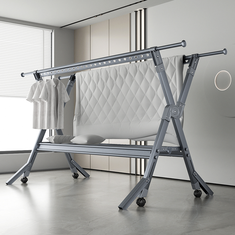 落地晾衣架铝合金防吹倒折叠