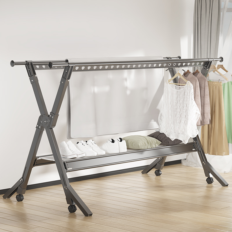 落地晾衣架加厚铝合金款伸缩网布