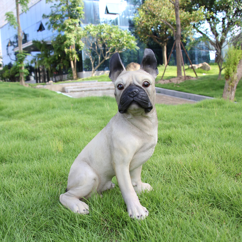 仿真法斗狗摆件客厅玄关装饰品招财小斗牛犬树脂雕塑动物手办模型
