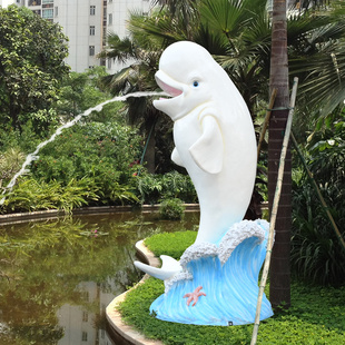 饰 仿真动物海豚雕塑白鲸摆件户外景区水族馆游乐园海洋生物喷泉装