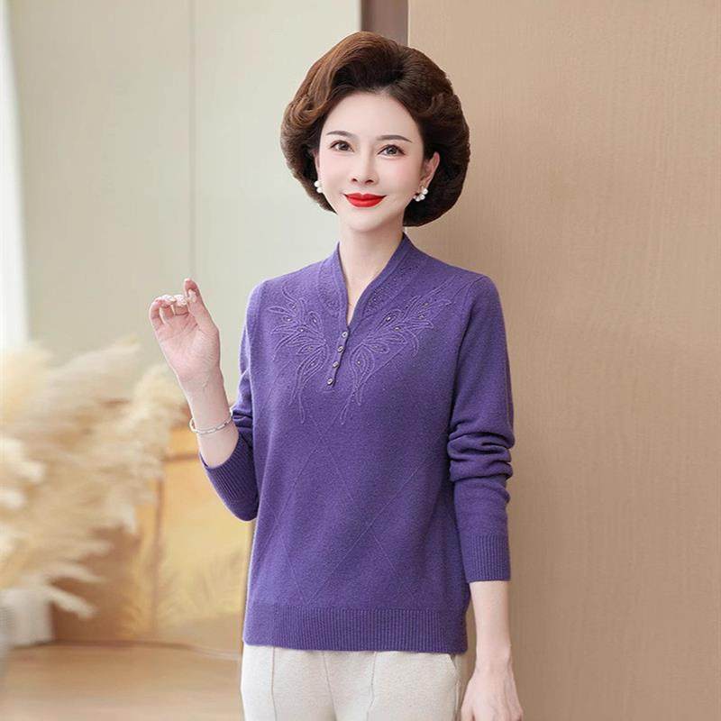洋气妈妈冬装加绒加厚毛衣一体绒羊毛衫内搭中老年女宽松保暖上