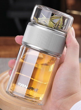 德国品质茶水分离杯玻璃杯耐热泡茶杯透明杯男女士便携双层送礼杯