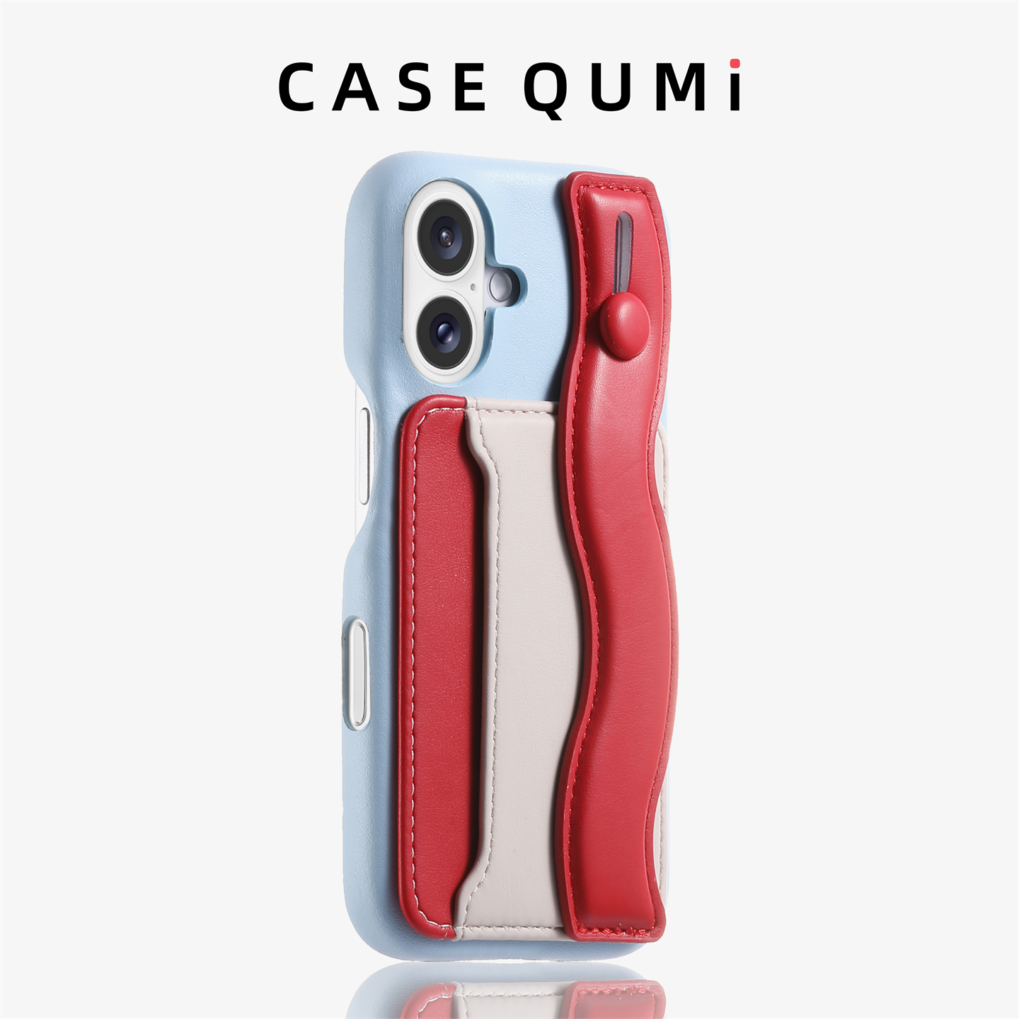 蓝底皮质撞红腕带卡包适用苹果16手机壳新款16promax保护套iphone16pro防摔15promax硅胶苹果15全包13外壳14