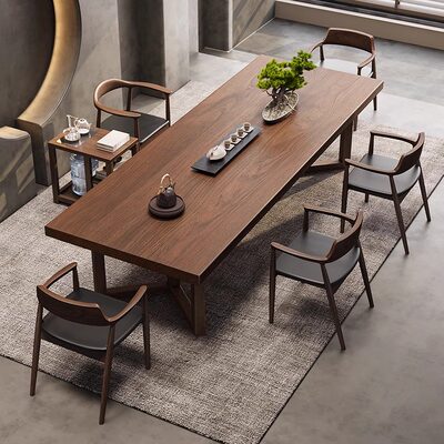 新中式办公室茶室实木茶桌椅组合