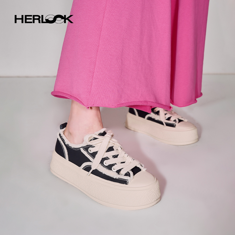 HERLOOK毛边板鞋休闲平底拼色