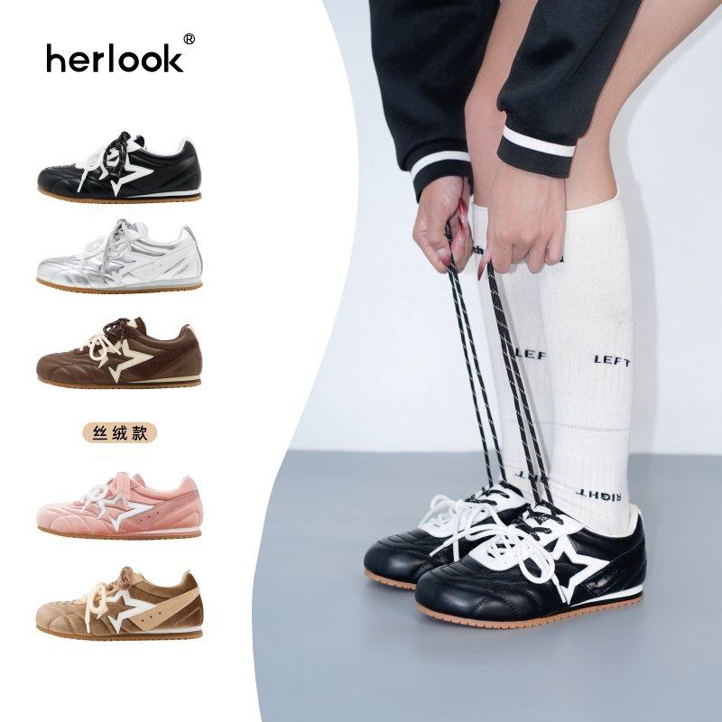 【董璇同款】HERLOOK开口星德训鞋女2025秋冬黑色复古休闲阿甘鞋,女鞋,德训鞋,淘宝优惠券,粉丝福利购,淘宝优惠卷