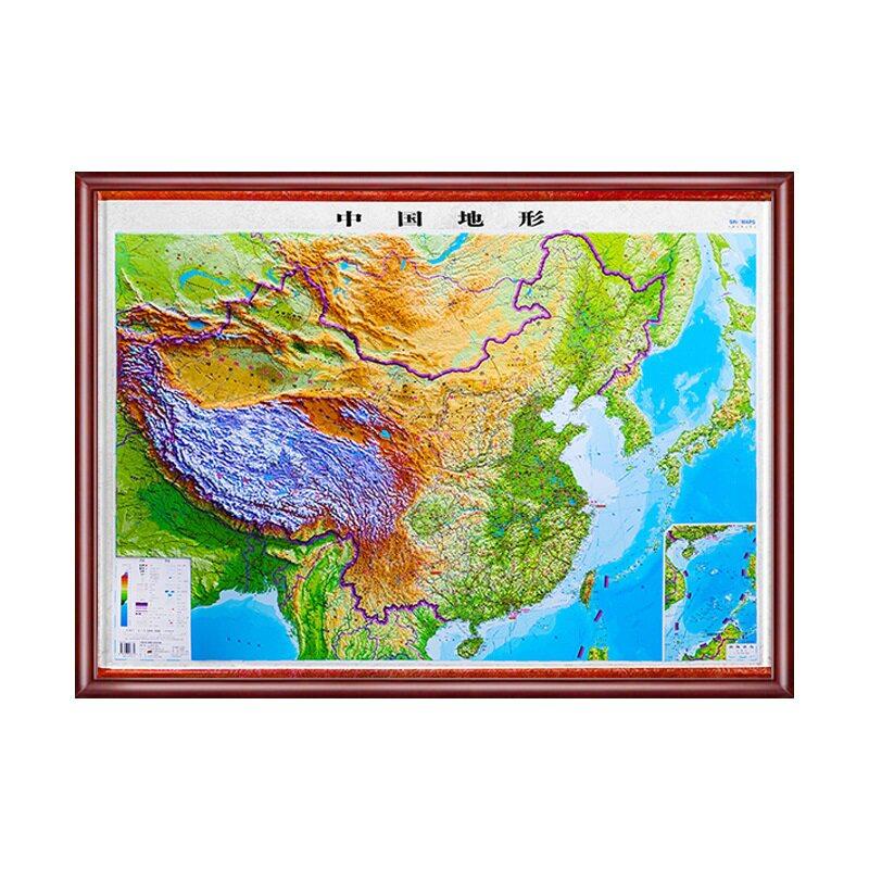 中国地形图2024新版3d凹凸立体三维地图带框装裱挂画公室装饰画