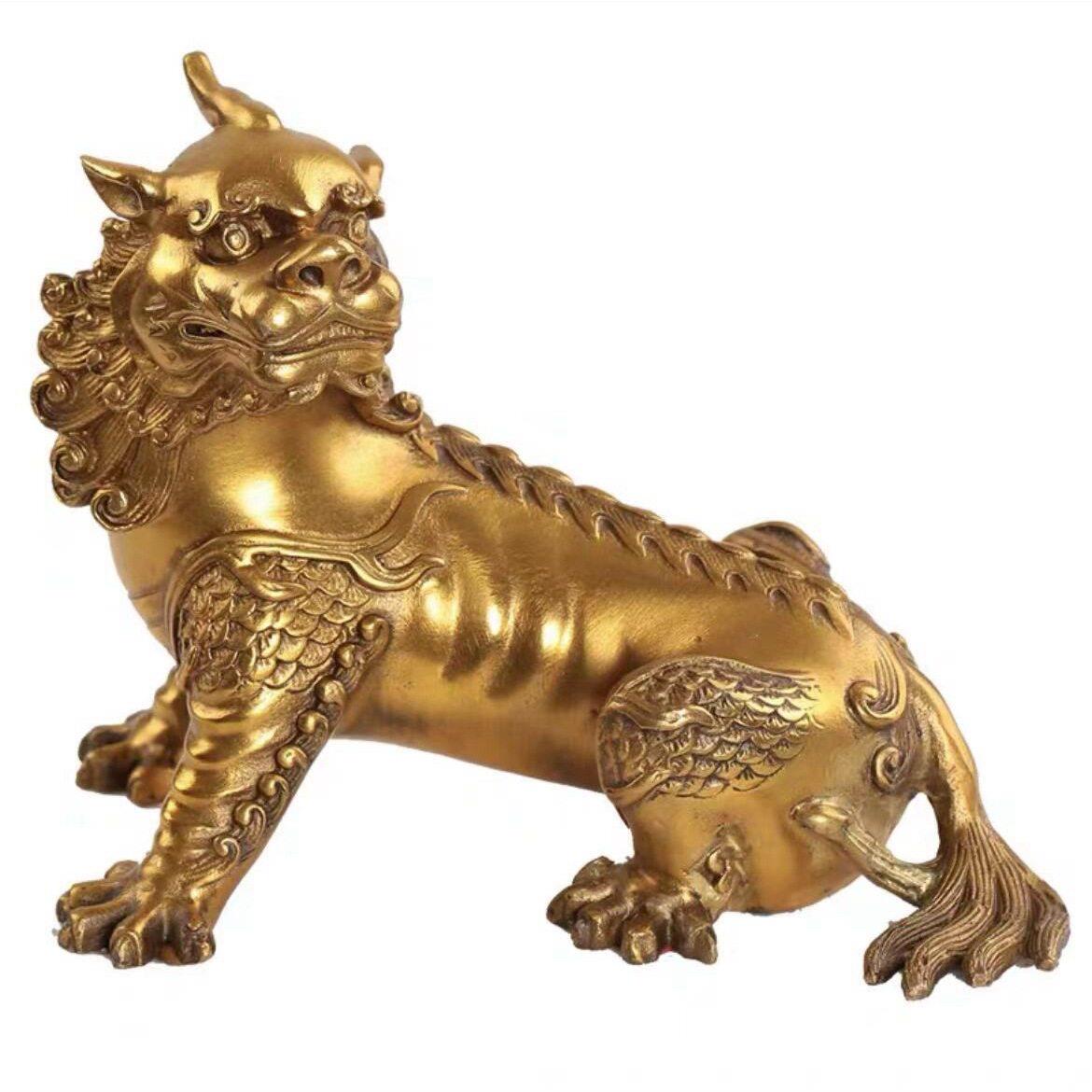 黄铜谛听摆件地藏王坐骑独角神兽铜貔貅地听客厅吉祥家居装饰品