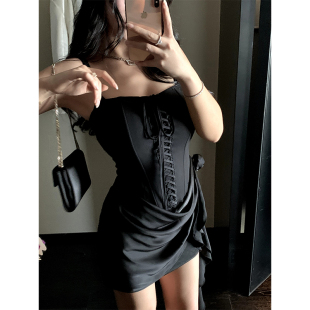 鱼骨绑带微胖显瘦可拆花朵吊带连衣裙 月半小夜曲 肉装 小cherry