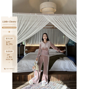 小cherry 连帽卫衣高腰卫裤 穿搭不费力 修身 微胖加绒丝绒套装 肉装