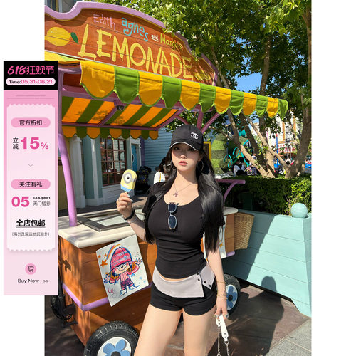 肉装小cherry 黑渊白简 夏季微胖辣妹翻边撞色热裤中低腰包臀短裤