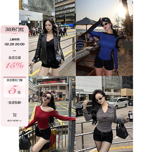 肉装小cherry 随性时光 辣妹中腰百搭热裤微胖V腰修身牛仔短裤女