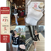 肉装 带胸垫可调节吊带背心 微胖V领菱格纹毛衣 小cherry 智性美人