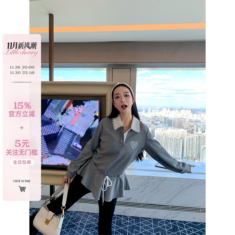 假两件衬衫领少女感卫衣抽绳短裙