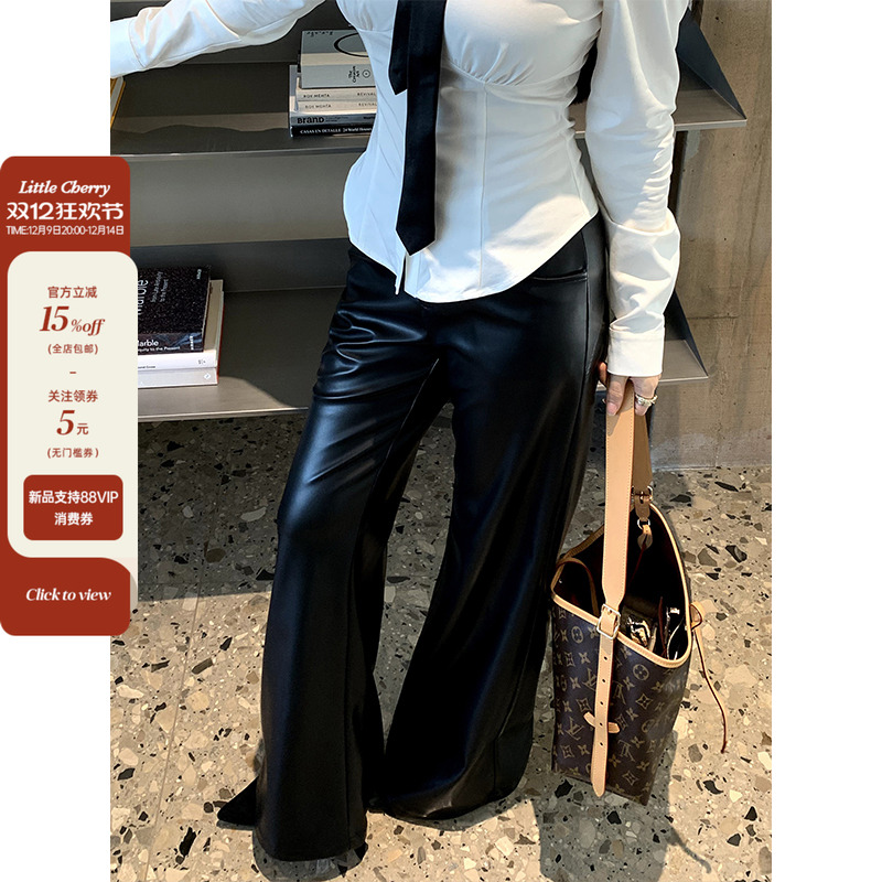 中腰时髦酷感休闲PU皮个性长裤