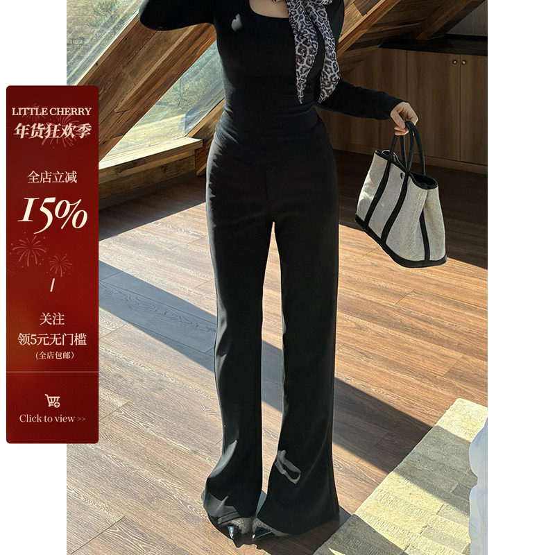 肉装小cherry 长腿搭子 微胖修身垂感长裤女中高腰磨毛微喇马蹄裤