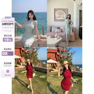 肉装小cherry 致命女人 小立领微胖抽褶遮肉层次感长/短款连衣裙