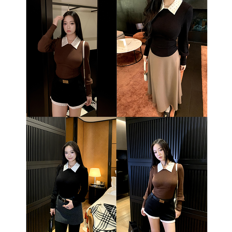 肉装小cherry 典藏香波 微胖可拆卸领子修身弧形摆针织上衣女两色