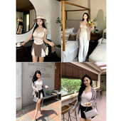 浪漫定义 肉装 小cherry 微胖后背打揽系带花边缎面吊带背心女两色