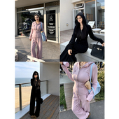 小cherry 桃桃香氛 微胖连帽收腰外套松紧中腰卫裤 肉装 加绒套装 女