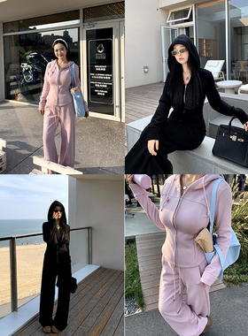 肉装小cherry 桃桃香氛 微胖连帽收腰外套松紧中腰卫裤加绒套装女