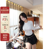 小cherry 初雪降临 微胖收腰雪花印花长袖 肉装 T恤秋冬内搭打底衫