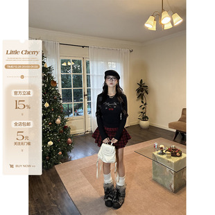 收腰显瘦加绒长袖 肉装 微胖珠片绣打底衫 甜莓樱桃 T恤女 小cherry