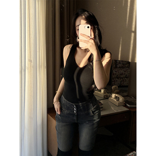 肉装小cherry 冬日小暖炉 V领蕾丝内搭微胖自带胸垫保暖修身背心