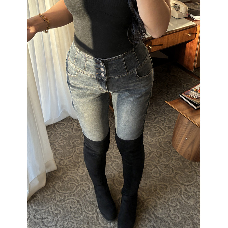 肉装小cherry 柔雾灰调 微胖高腰提臀显瘦时髦小脚弹力薄绒牛仔裤,女装/女士精品,牛仔裤,淘宝优惠券,粉丝福利购,淘宝优惠卷