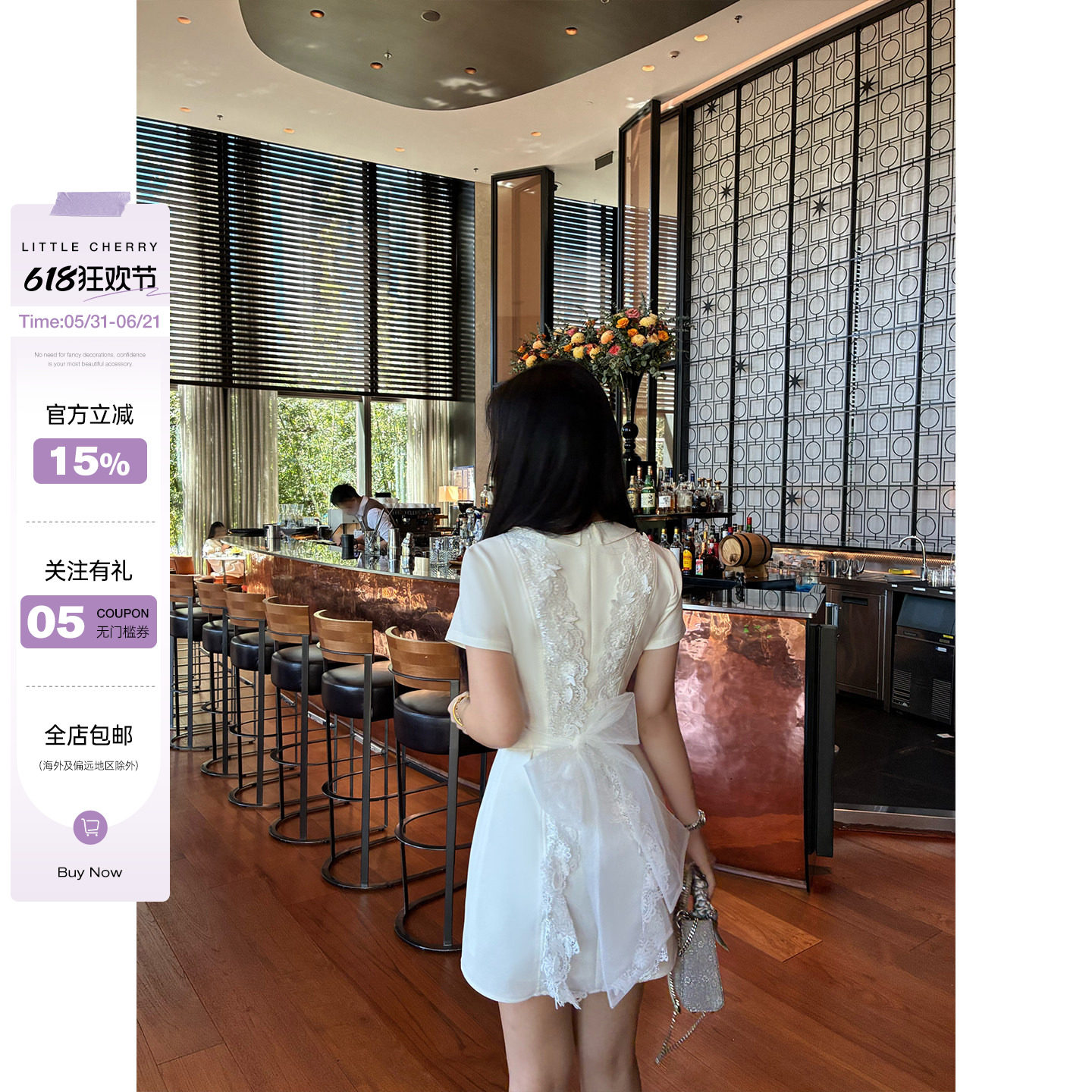 肉装小cherry 盐系少女 甜美娃娃领微胖拼立体花边网纱系带连衣裙