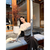 肉装 中高腰半身长裙千金套装 小cherry 微胖一字肩荷叶边针织上衣