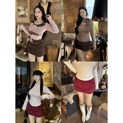 中腰美拉德丝绒裙裤显瘦半身裙