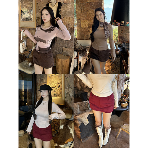 中腰美拉德丝绒裙裤显瘦半身裙