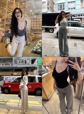 肉装小cherry 杏雨梨花 百搭微胖宽松紧腰磨毛感针织直筒长裤两色