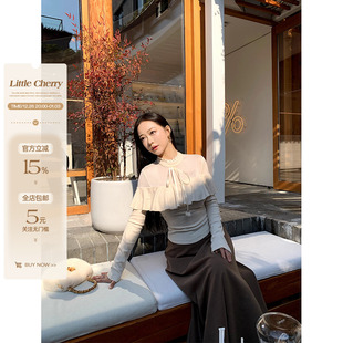 中高腰半身长裙千金套装 微胖一字肩荷叶边针织上衣 小cherry 肉装