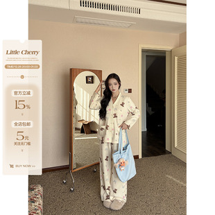 童趣印花柔感睡衣套装 眠眠小熊派对 微胖秋冬家居服 小cherry 肉装