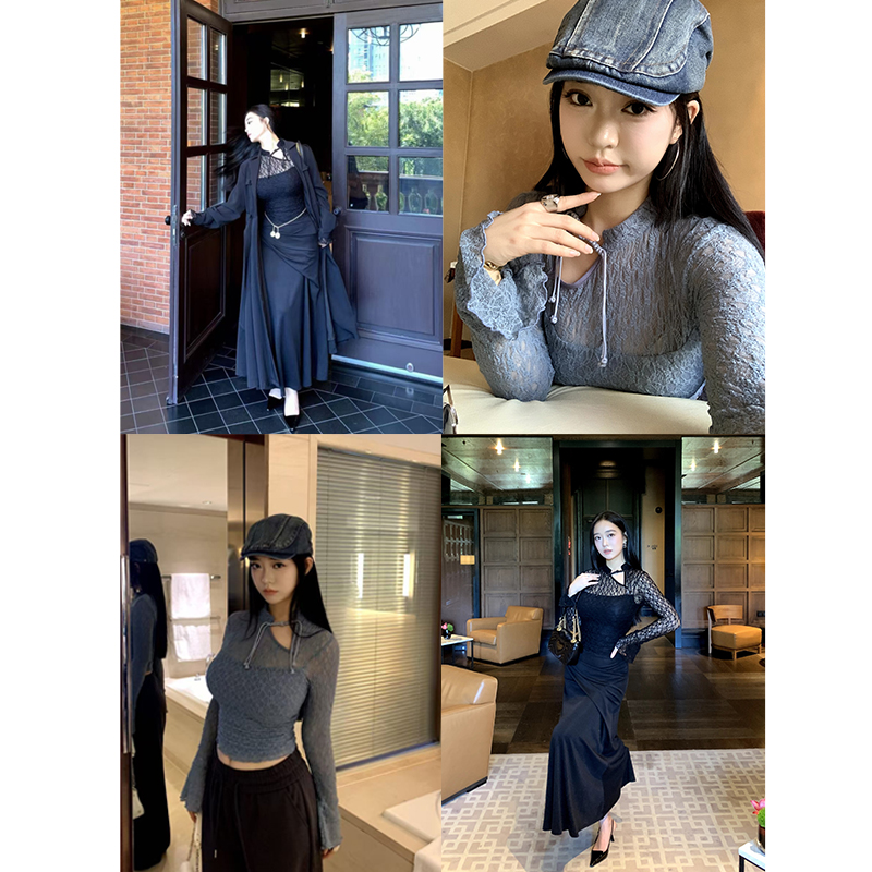 蕾丝长袖T别致古风小衫针织上衣