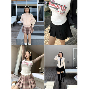 秋冬中腰A字短裙微胖学院风压褶毛呢半裙 漫刊少女 肉装 小cherry