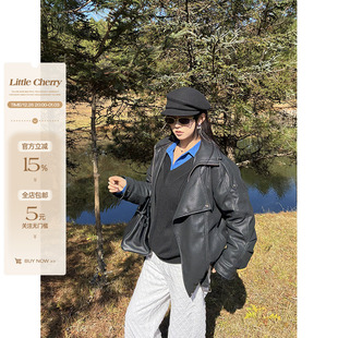机能风双层领微胖酷感宽松皮衣羽绒服外套 复古潮搭 肉装 小cherry