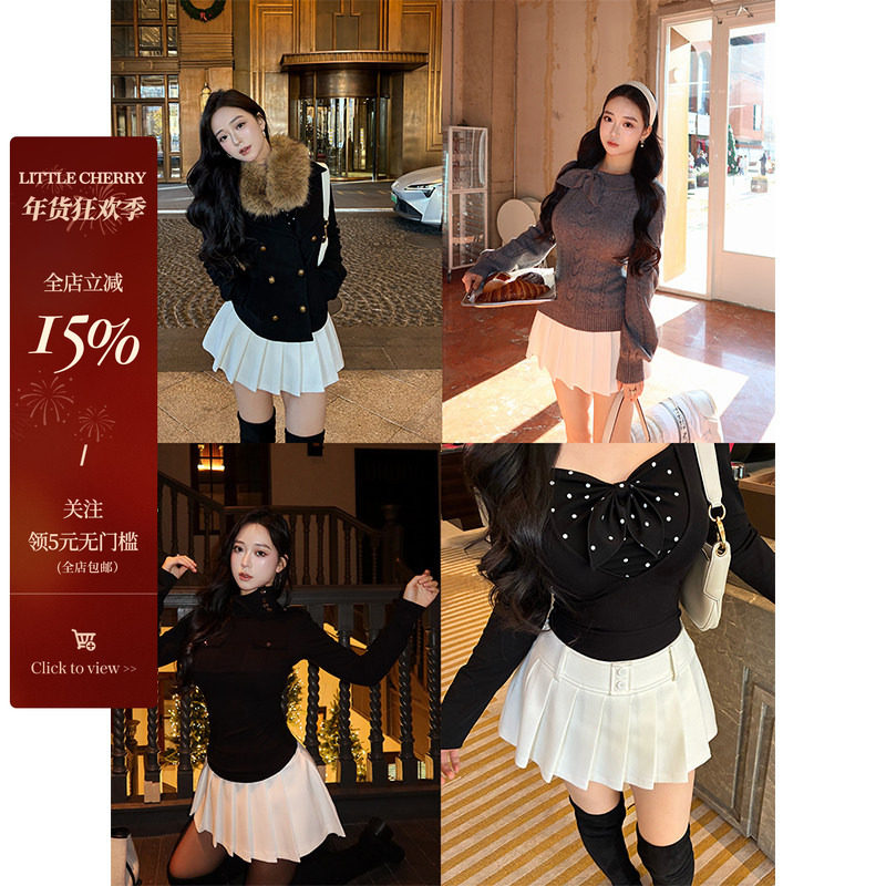 肉装小cherry 纯白祷告 微胖带打底中腰A字压褶半裙显高百搭短裙,女装/女士精品,半身裙,淘宝优惠券,粉丝福利购,淘宝优惠卷