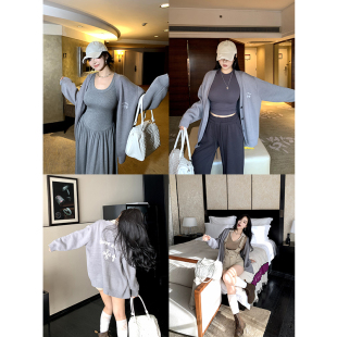 肉装小cherry 高智腔调 高克重慵懒微胖V领针织外套气质毛衣开衫